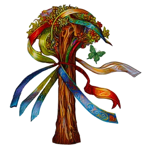 Beltane, la festa del fuoco del 1° maggio: l’albero di maggio con i nastri colorati legati al tronco