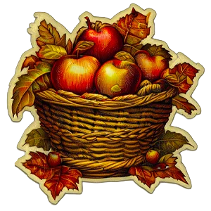 Mabon, l’equinozio d’autunno: un cesto di vimini colmo di mele fra le foglie secche