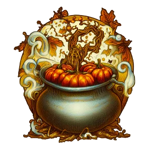 Samhain, il sabbat del 31 ottobre: un calderone colmo di zucche, un albero spoglio e foglie secche d’autunno